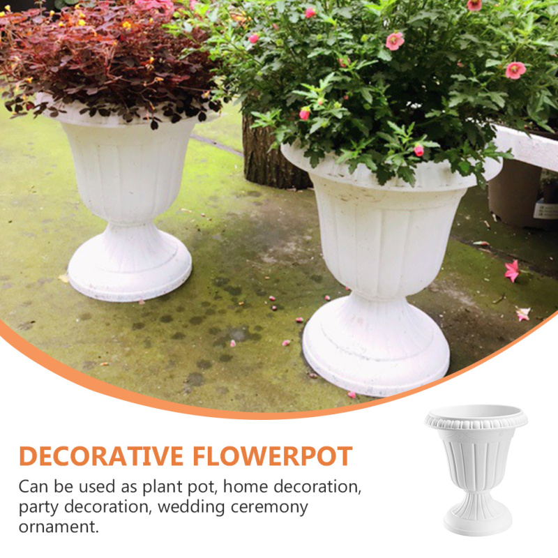 Cemetery Vase - Elegant Tall Roman Pillar Urn Flower Pot Planter for Outdoor Gardens, Vintage Flowerpot Holder - Durable Plastic Stand
