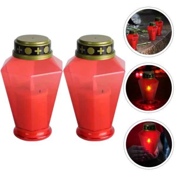 Cemetery Candles 2-Piece LED Flameless Prayer Lamps for Garden Decor, Outdoor Table, Dining Room - Image 2