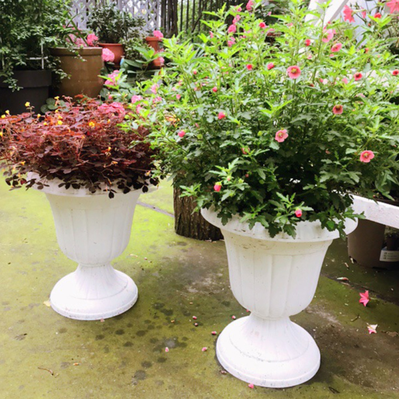 Cemetery Vase - Elegant Tall Roman Pillar Urn Flower Pot Planter for Outdoor Gardens, Vintage Flowerpot Holder - Durable Plastic Stand