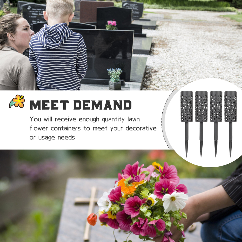 Cemetery Vase Set - 4 Pcs Plastic Flower Containers with Spiked Stake Stand for Personalized Outdoor Memorial Decorations at Graves