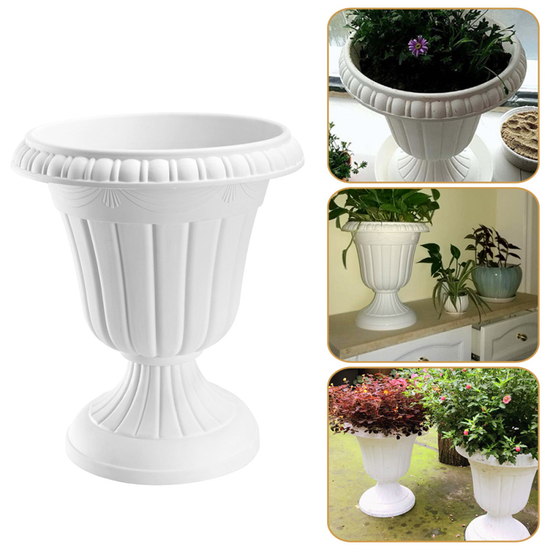 Cemetery Vase - Elegant Tall Roman Pillar Urn Flower Pot Planter for Outdoor Gardens, Vintage Flowerpot Holder - Durable Plastic Stand