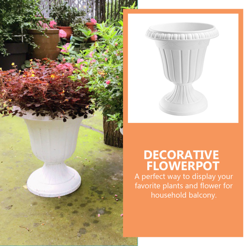 Cemetery Vase - Elegant Tall Roman Pillar Urn Flower Pot Planter for Outdoor Gardens, Vintage Flowerpot Holder - Durable Plastic Stand