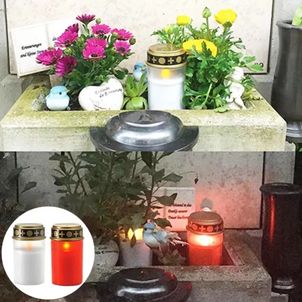 Cemetery Candles - Solar Electronic Grave Light with IP44 Waterproof LED Candle for Garden and Cemetery Lighting