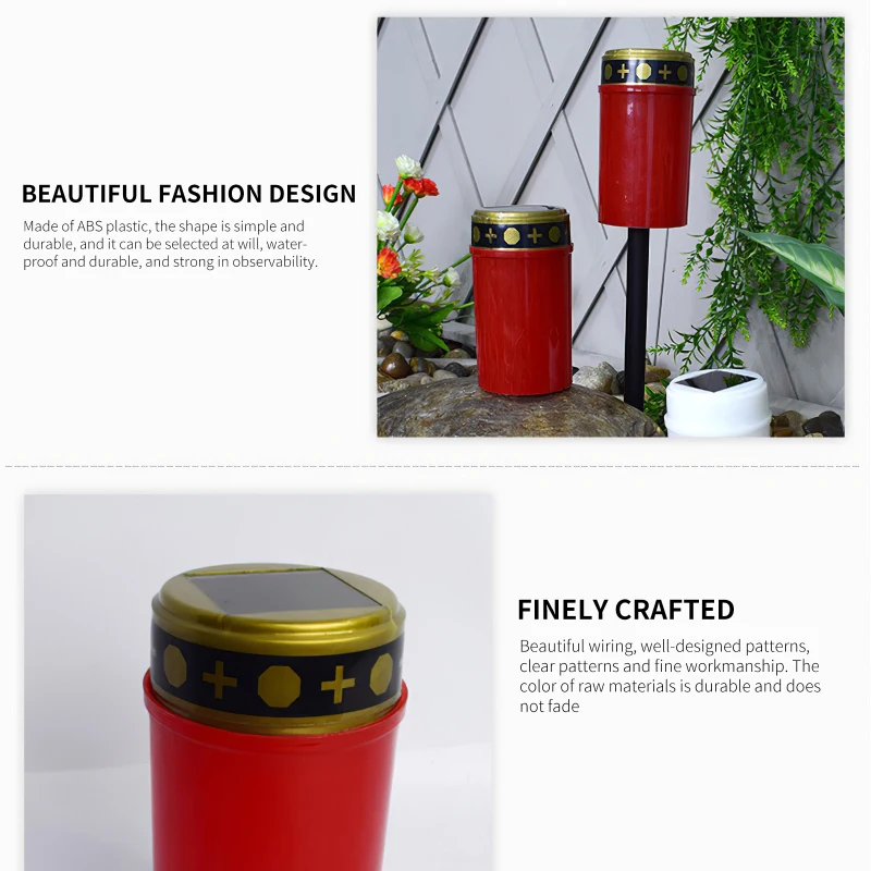 Cemetery Candles - Solar Electronic Grave Light with IP44 Waterproof LED Candle for Garden and Cemetery Lighting
