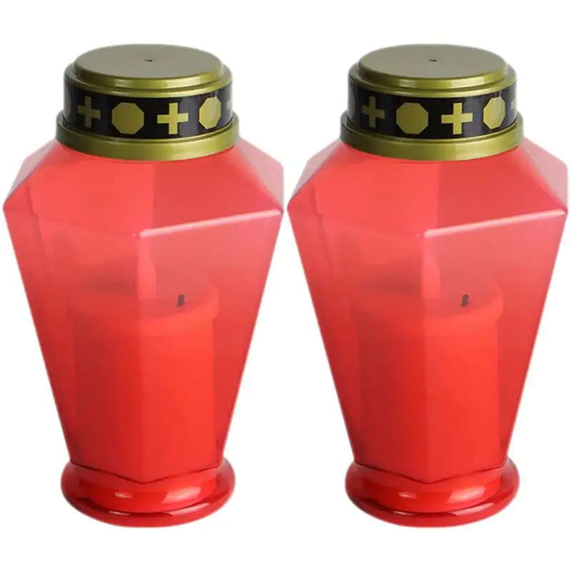 Cemetery Candles 2-Piece LED Flameless Prayer Lamps for Garden Decor, Outdoor Table, Dining Room