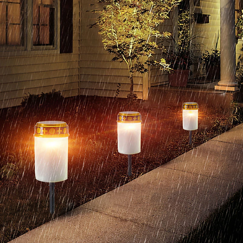 Cemetery Candles - Solar Electronic Grave Light with IP44 Waterproof LED Candle for Garden and Cemetery Lighting