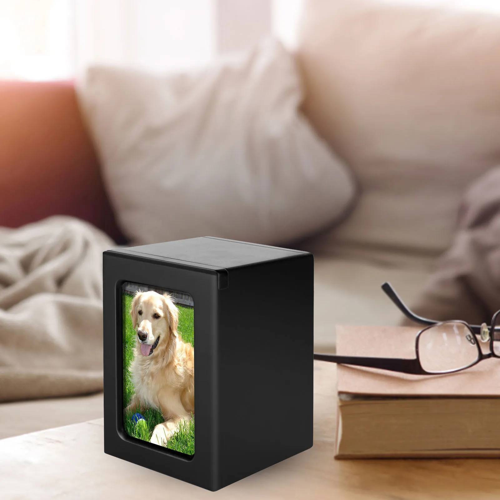 Wooden Pet Memorial Box with Photo Frame - Pet Cremation Urn for Dogs, Cats, Birds, and Small Pets - Urns for Cremation Ashes