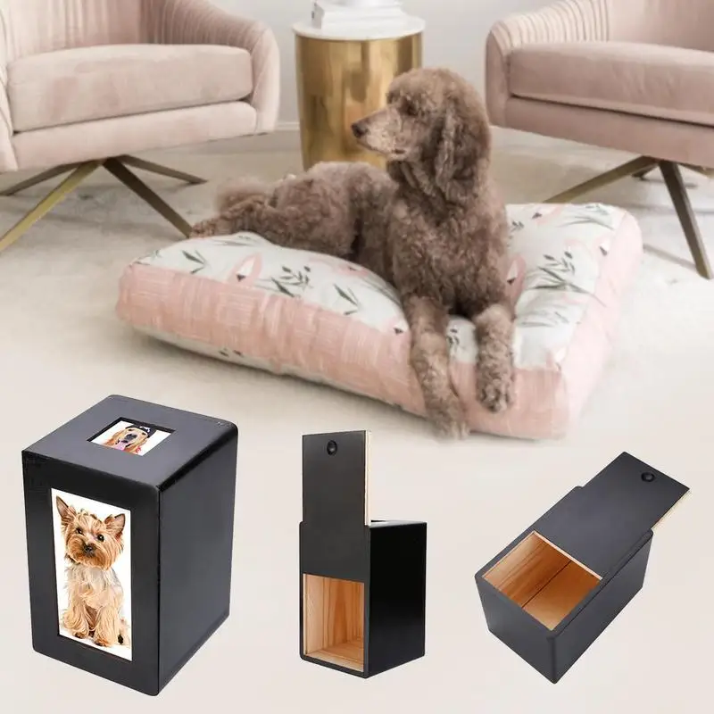 Personalized Wooden Pet Urn for Dogs and Cats - Memorial Casket Box with Photo Slot - Urns for Cremation