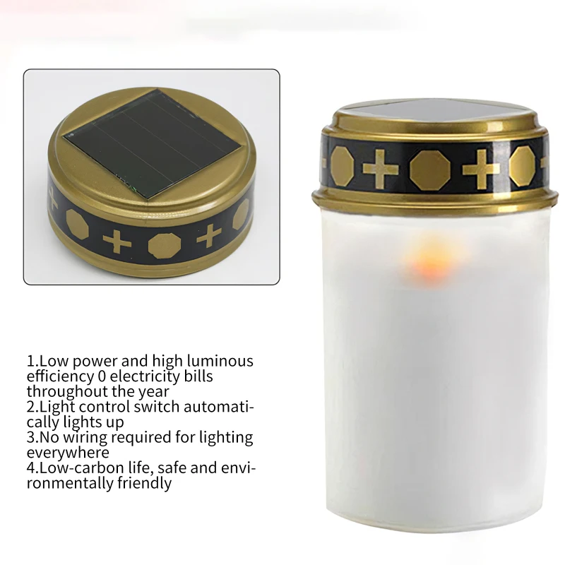 Cemetery Candles - Solar Electronic Grave Light with IP44 Waterproof LED Candle for Garden and Cemetery Lighting