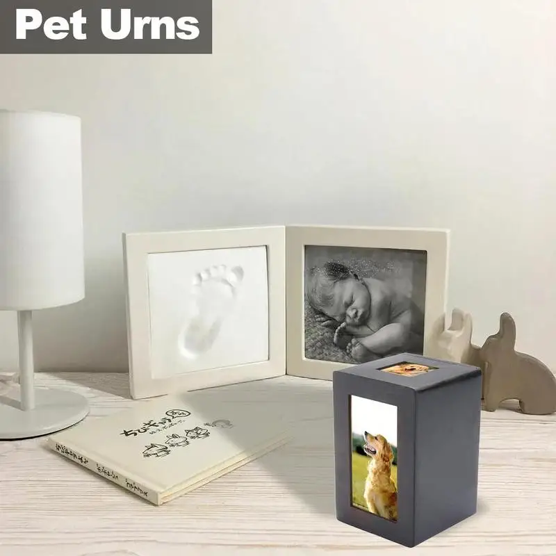 Personalized Wooden Pet Urn for Dogs and Cats - Memorial Casket Box with Photo Slot - Urns for Cremation