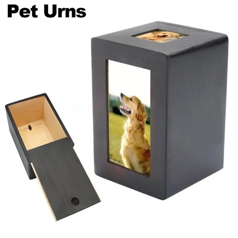 Personalized Wooden Pet Urn for Dogs and Cats - Memorial Casket Box with Photo Slot - Urns for Cremation