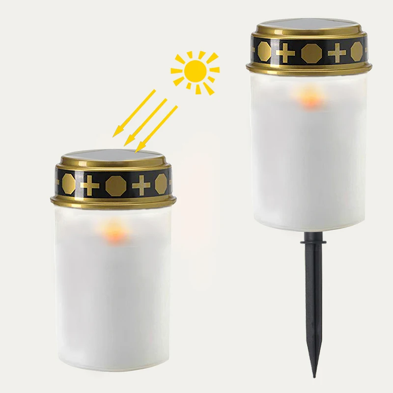 Cemetery Candles - Solar Electronic Grave Light with IP44 Waterproof LED Candle for Garden and Cemetery Lighting