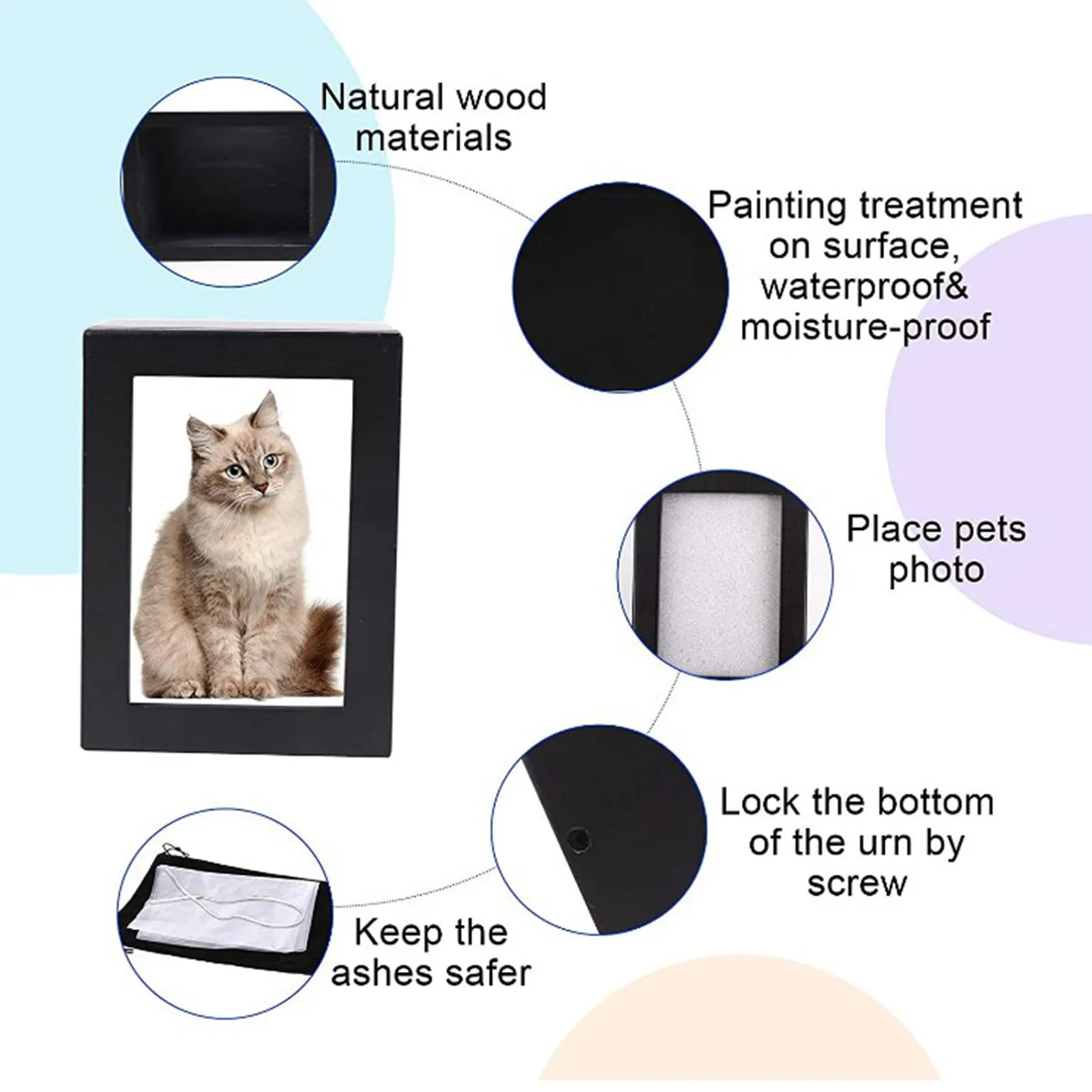 Wooden Pet Memorial Box with Photo Frame - Pet Cremation Urn for Dogs, Cats, Birds, and Small Pets - Urns for Cremation Ashes