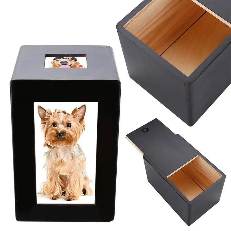 Personalized Wooden Pet Urn for Dogs and Cats - Memorial Casket Box with Photo Slot - Urns for Cremation