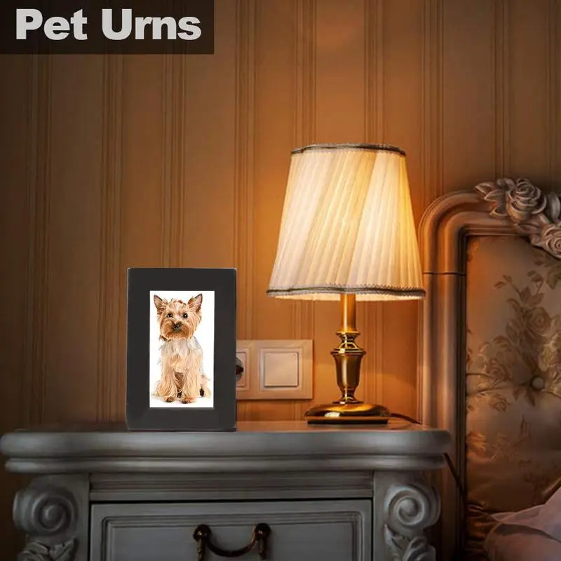 Personalized Wooden Pet Urn for Dogs and Cats - Memorial Casket Box with Photo Slot - Urns for Cremation