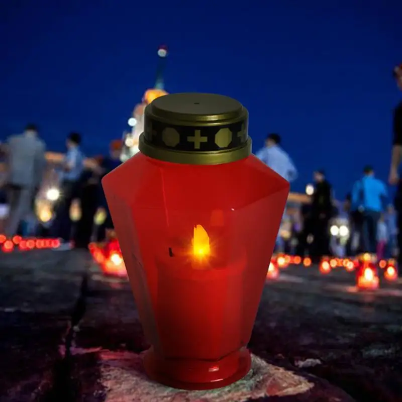 Cemetery Candles 2-Piece LED Flameless Prayer Lamps for Garden Decor, Outdoor Table, Dining Room