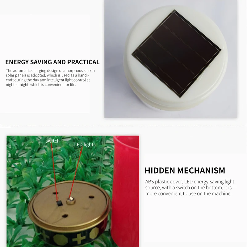 Cemetery Candles - Solar Electronic Grave Light with IP44 Waterproof LED Candle for Garden and Cemetery Lighting