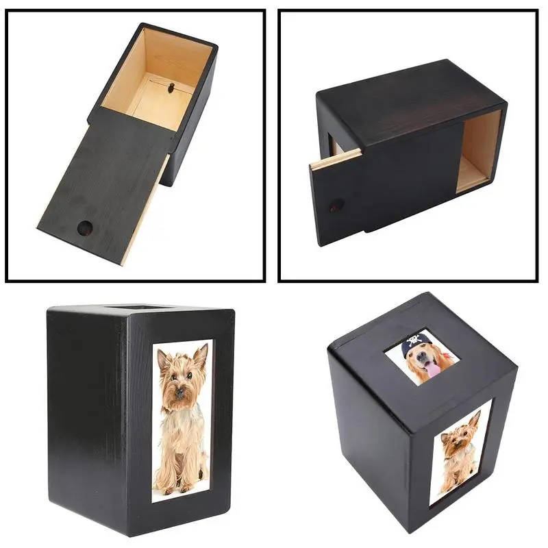 Personalized Wooden Pet Urn for Dogs and Cats - Memorial Casket Box with Photo Slot - Urns for Cremation