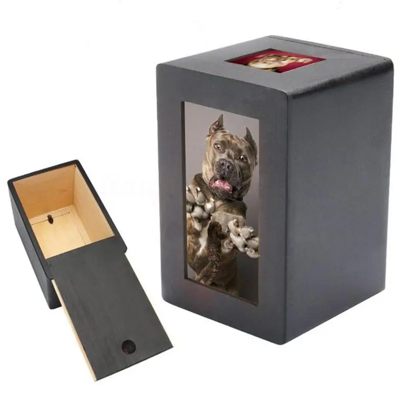Personalized Wooden Pet Urn for Dogs and Cats - Memorial Casket Box with Photo Slot - Urns for Cremation