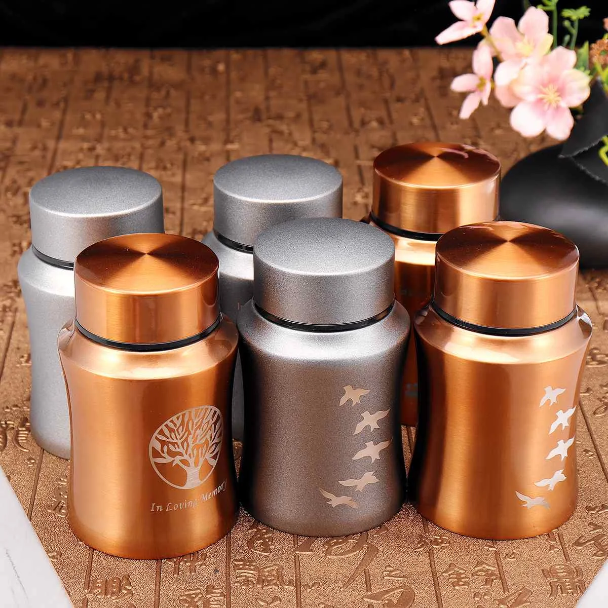 Stainless Steel Pet Urns for Cremation - Gold/Silver Tree Design - Dog, Cat, Birds, and Mouse Ashes Keepsake Casket - Pets Columbarium Memorials