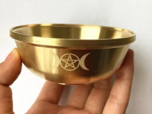 Brass Ritual Tarot Pentagram Altar Bowl - Gold Tableware for Ceremony, Moon Divination, Astrological Tool, Board Game - Witchcraft Supplies