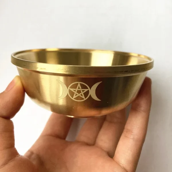 Brass Ritual Tarot Pentagram Altar Bowl - Gold Tableware for Ceremony, Moon Divination, Astrological Tool, Board Game - Witchcraft Supplies
