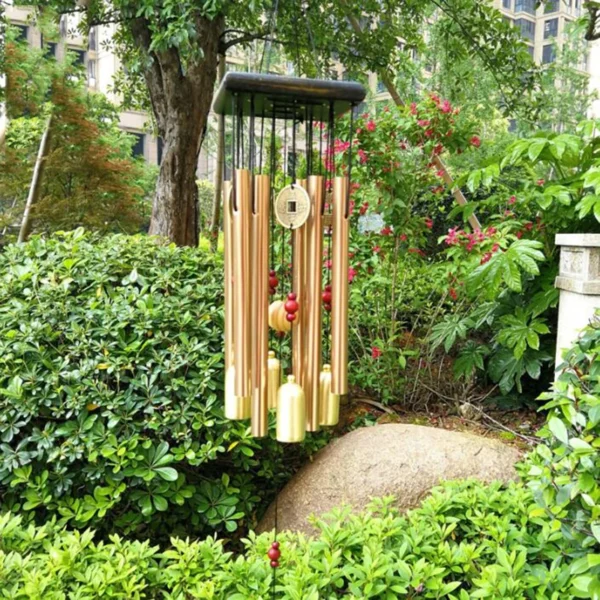 Large Copper Money Wind Chime Pendant - Metal Pipe Wind Chime with Bells and Tubes - Outdoor Yard Garden Home Decoration - Unique Memorial Wind Chimes