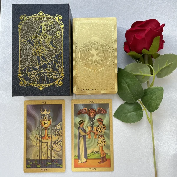 12x7cm Golden Tarot Deck in Box - English Affirmation Sturdy Cards for Beginners with Paper Guide Book Cover Prophet - Beautiful Tarot Decks - Image 2