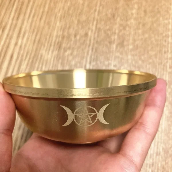 Brass Ritual Tarot Pentagram Altar Bowl - Gold Tableware for Ceremony, Moon Divination, Astrological Tool, Board Game - Witchcraft Supplies - Image 7