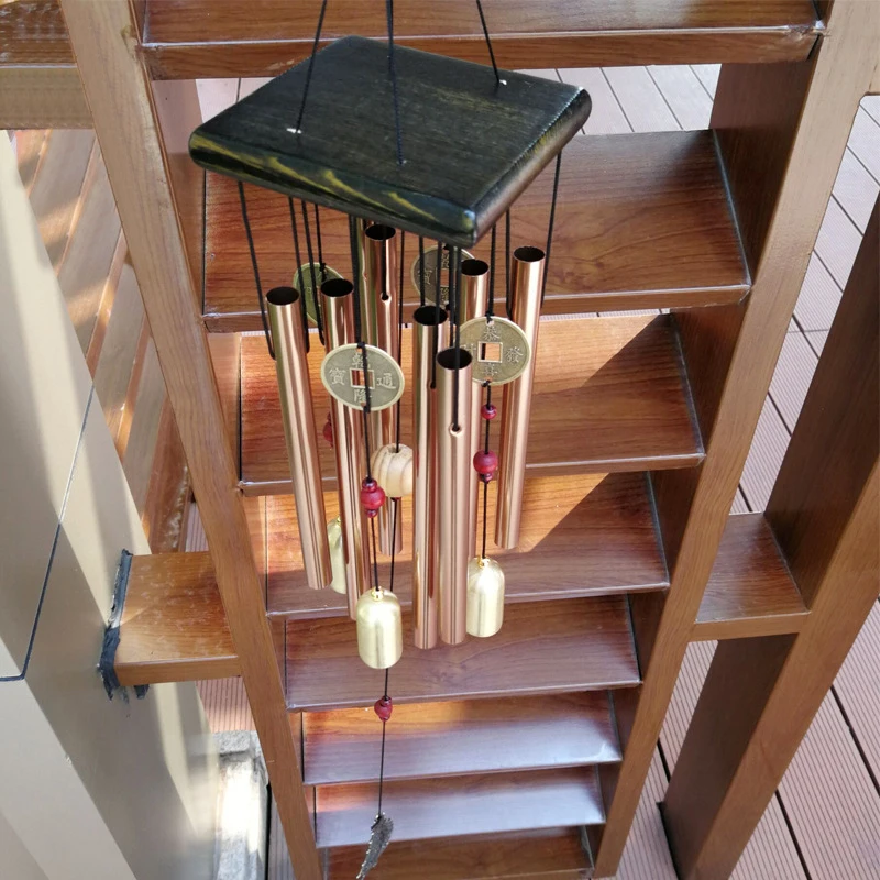 Large Copper Money Wind Chime Pendant - Metal Pipe Wind Chime with Bells and Tubes - Outdoor Yard Garden Home Decoration - Unique Memorial Wind Chimes