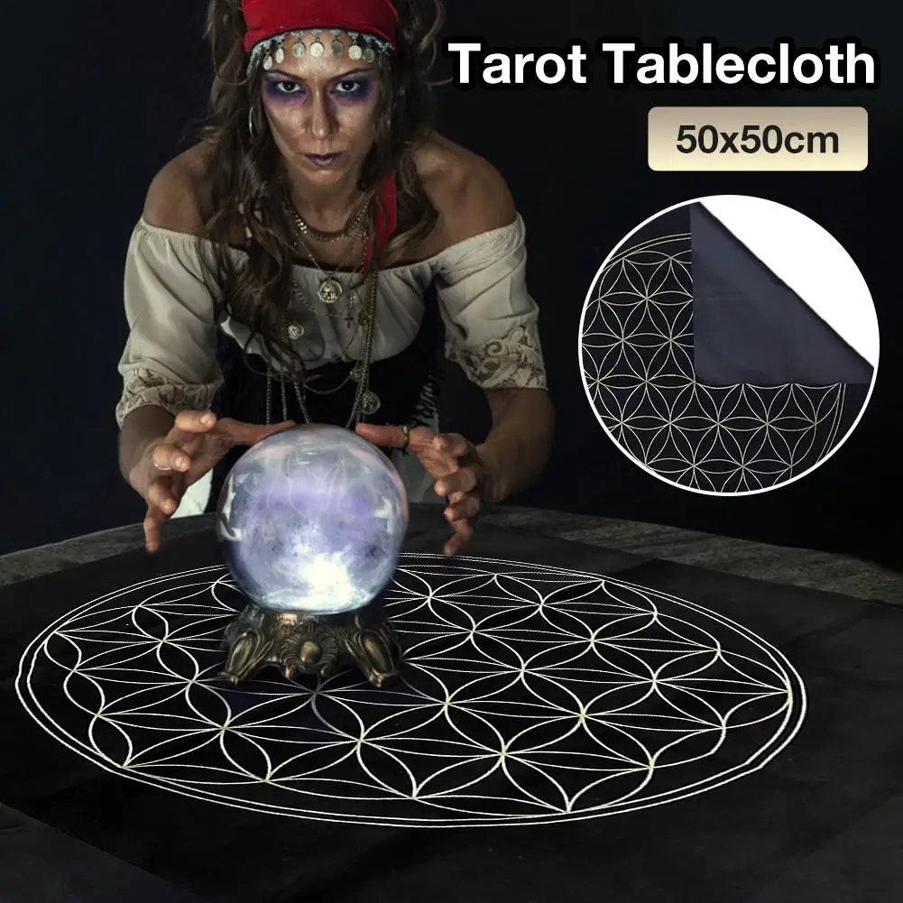 Crystal Lattice Tarot Card Tablecloth - Velvet Divination Altar Cloth for Fortune Telling, Astrology, and Oracle Cards - The Flower Of Life Design