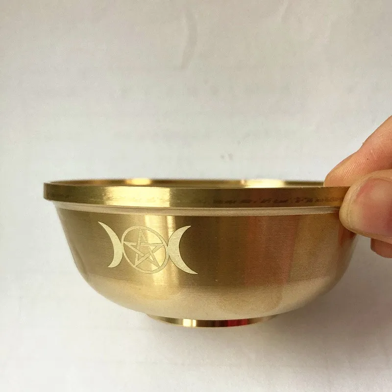 Brass Ritual Tarot Pentagram Altar Bowl - Gold Tableware for Ceremony, Moon Divination, Astrological Tool, Board Game - Witchcraft Supplies