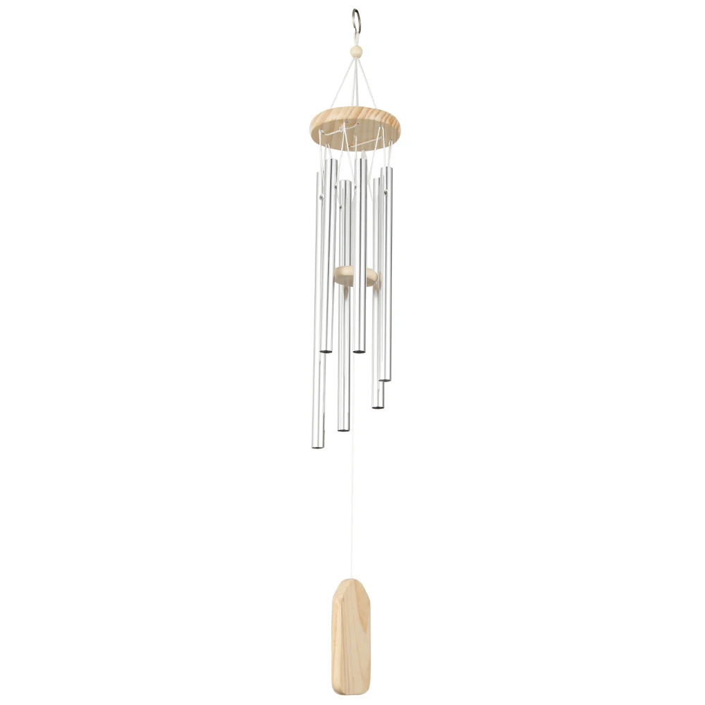 6-Tube Silver Wind Chime Chapel Bells - Memorial Wind Chimes for Home, Garden, and Outdoor Decor - Door and Wall Hanging Ornament