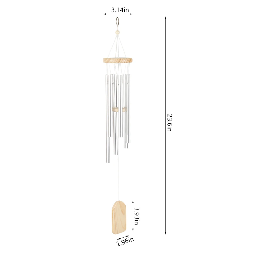 6-Tube Silver Wind Chime Chapel Bells - Memorial Wind Chimes for Home, Garden, and Outdoor Decor - Door and Wall Hanging Ornament