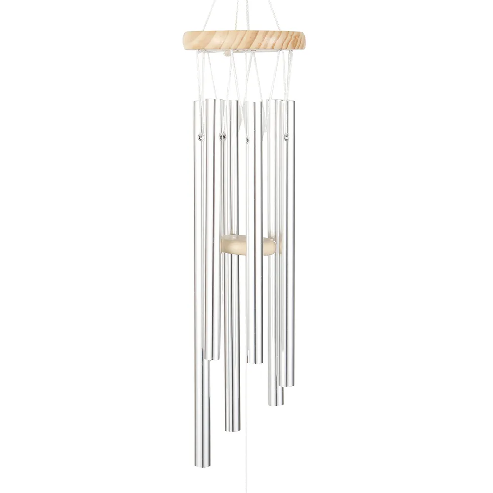 6-Tube Silver Wind Chime Chapel Bells - Memorial Wind Chimes for Home, Garden, and Outdoor Decor - Door and Wall Hanging Ornament