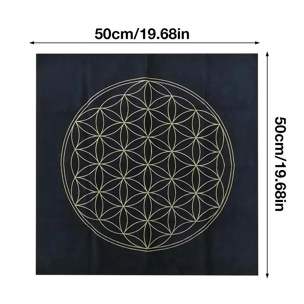 Crystal Lattice Tarot Card Tablecloth - Velvet Divination Altar Cloth for Fortune Telling, Astrology, and Oracle Cards - The Flower Of Life Design