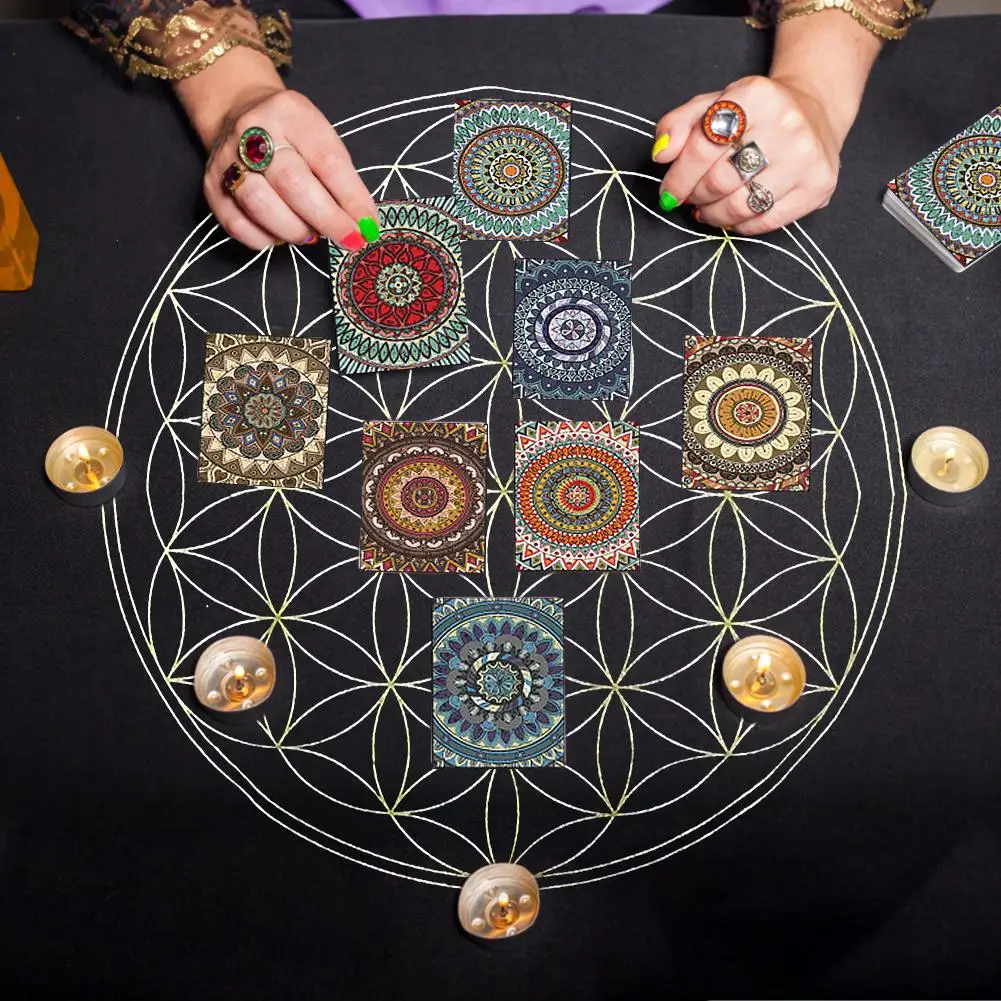 Crystal Lattice Tarot Card Tablecloth - Velvet Divination Altar Cloth for Fortune Telling, Astrology, and Oracle Cards - The Flower Of Life Design