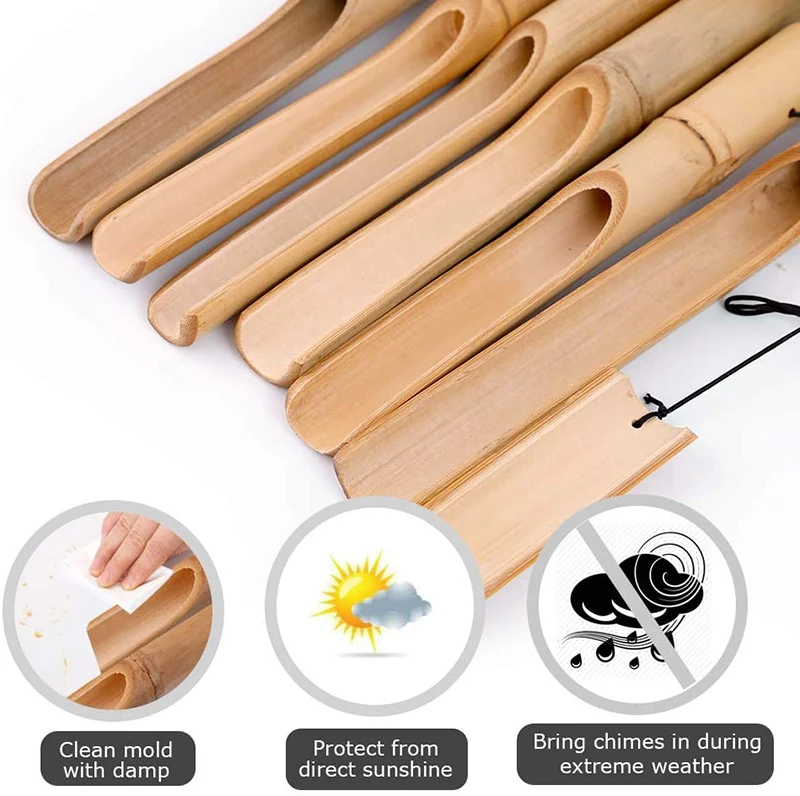 Bamboo Memorial Wind Chimes - 6 Tubes with Natural Relaxing Soothing Sound - Hand-Carved Outdoor Chimes for Garden, Patio, and Home Decor