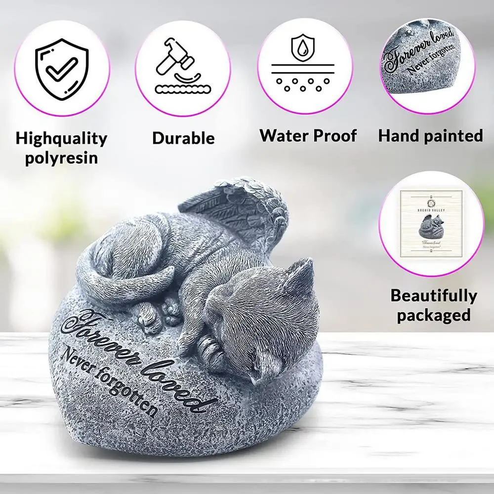 Customizable Cat Memorial Stone - Outdoor Garden Decor Statue for Sleeping Cat Remembrance - Pet Tombstones for Cat Memorials & Funerals
