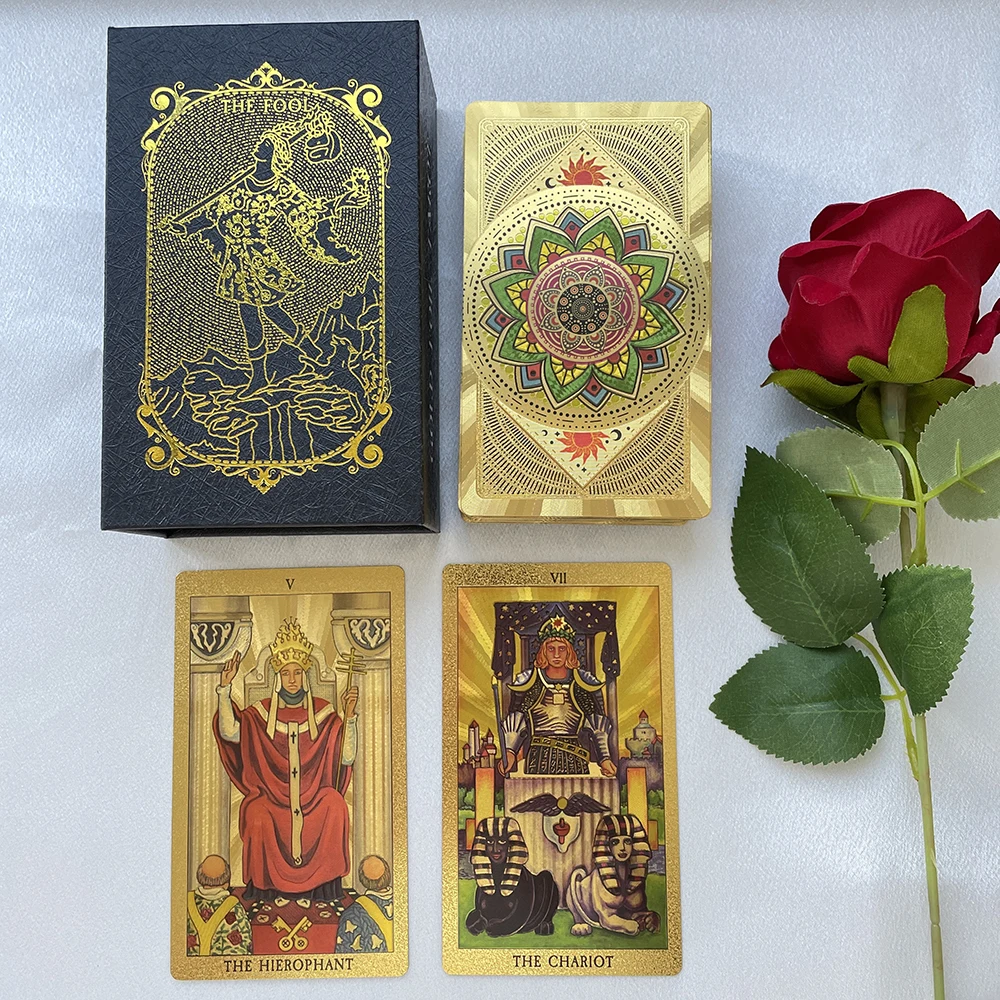 12x7cm Golden Tarot Deck in Box - English Affirmation Sturdy Cards for Beginners with Paper Guide Book Cover Prophet - Beautiful Tarot Decks