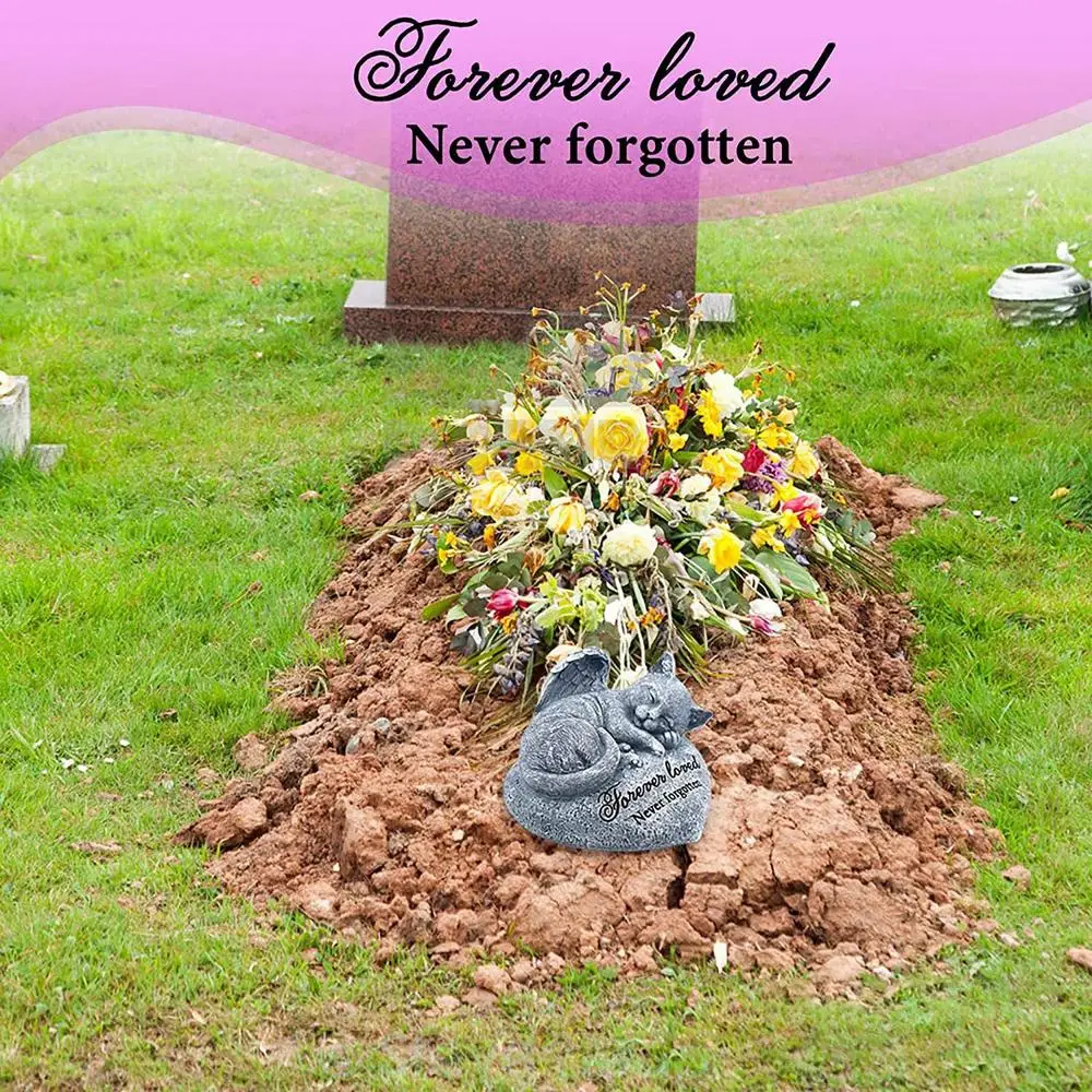 Customizable Cat Memorial Stone - Outdoor Garden Decor Statue for Sleeping Cat Remembrance - Pet Tombstones for Cat Memorials & Funerals