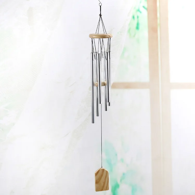 6-Tube Silver Wind Chime Chapel Bells - Memorial Wind Chimes for Home, Garden, and Outdoor Decor - Door and Wall Hanging Ornament