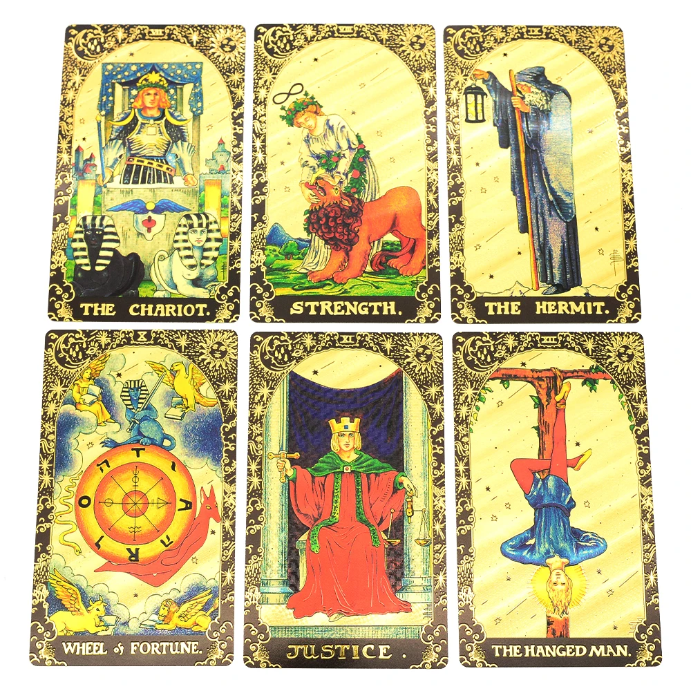 Deluxe Sun Gift Box Set with Gold Foil Tarot - Beautiful Tarot Decks - 12 * 7cm Stamping PVC, Waterproof, Wear Resistant Board Game Card in Feather Black Gold Design