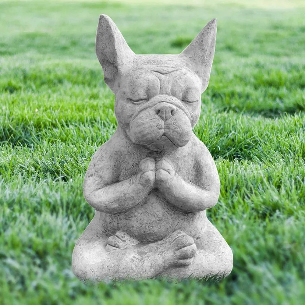 Zen French Bulldog Sculpture - Waterproof Yoga Pose Meditation Dog Resin Statue Ornaments for Garden Decoration - Exquisite Crafts Figurine