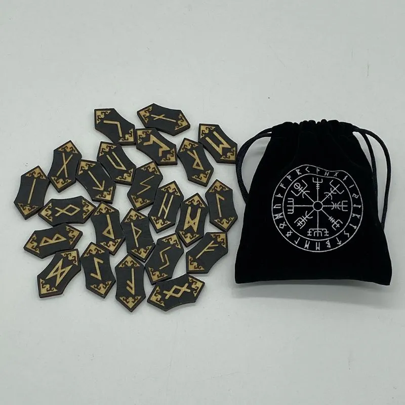 Natural Carved Reiki Healing Therapy Engraved Energy Stone Set - 25Pcs Wooden Runes Piedra for Divination with Witch Runes