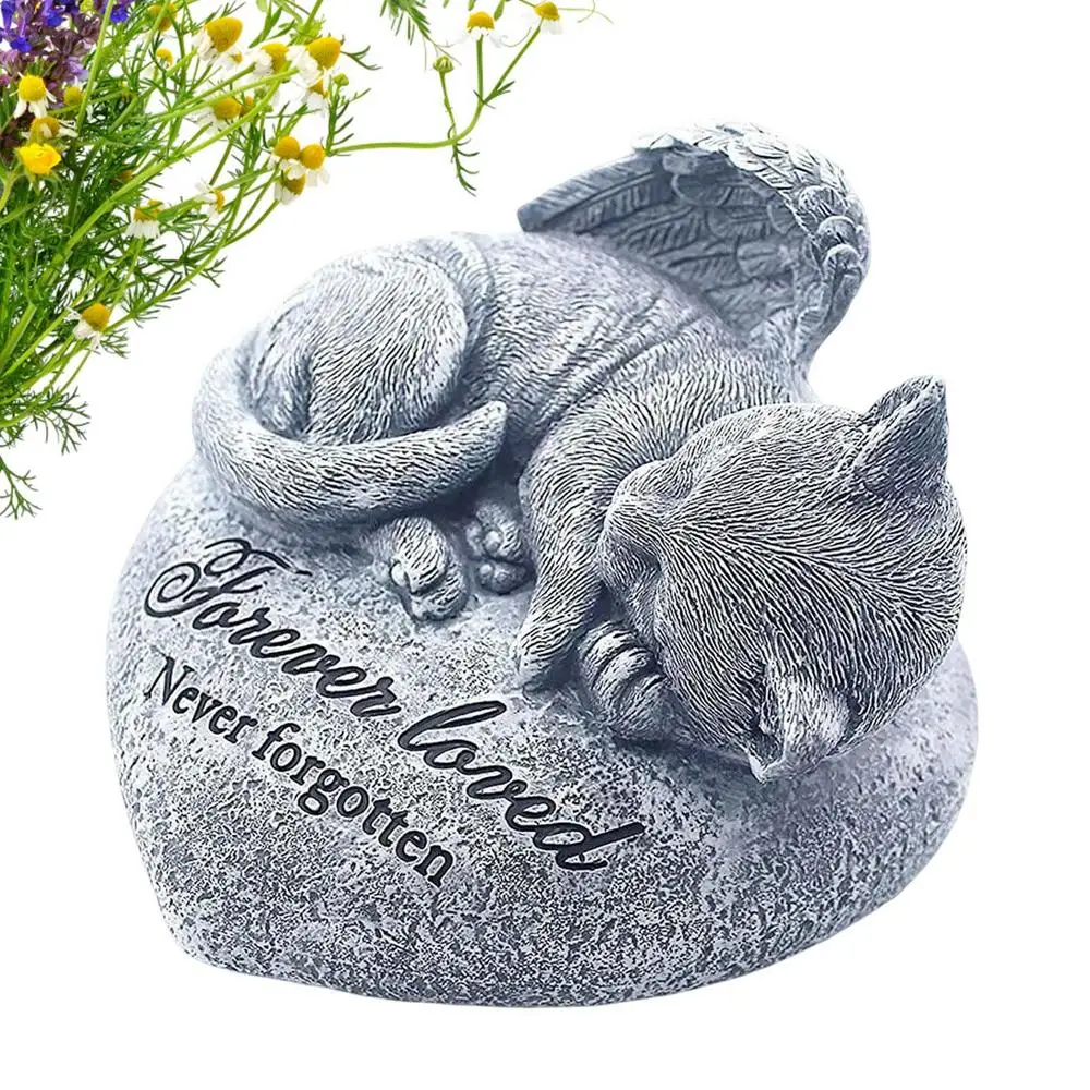 Customizable Cat Memorial Stone - Outdoor Garden Decor Statue for Sleeping Cat Remembrance - Pet Tombstones for Cat Memorials & Funerals