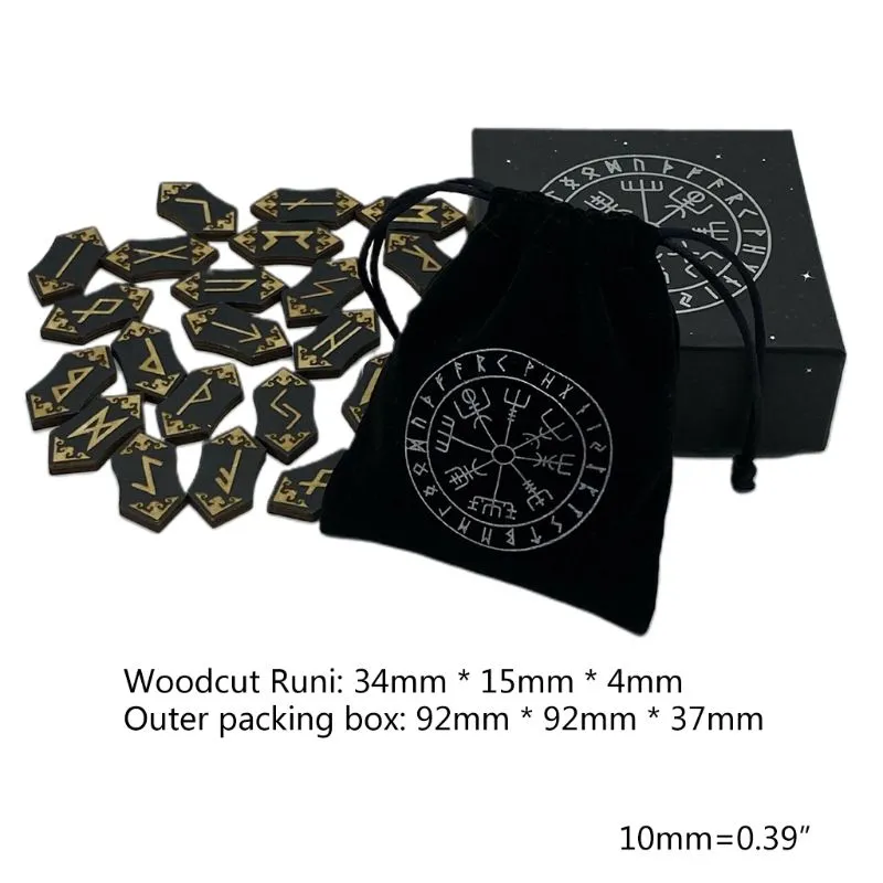 Natural Carved Reiki Healing Therapy Engraved Energy Stone Set - 25Pcs Wooden Runes Piedra for Divination with Witch Runes