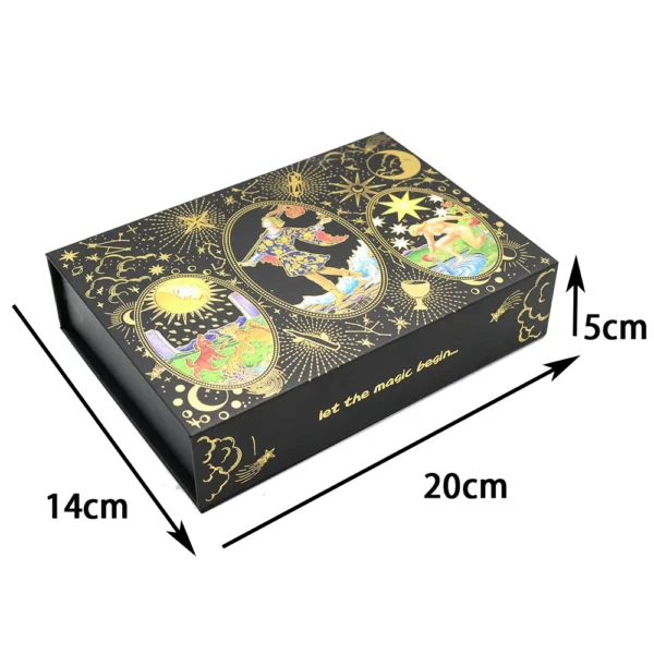 Deluxe Sun Gift Box Set with Gold Foil Tarot - Beautiful Tarot Decks - 12 * 7cm Stamping PVC, Waterproof, Wear Resistant Board Game Card in Feather Black Gold Design - Image 8
