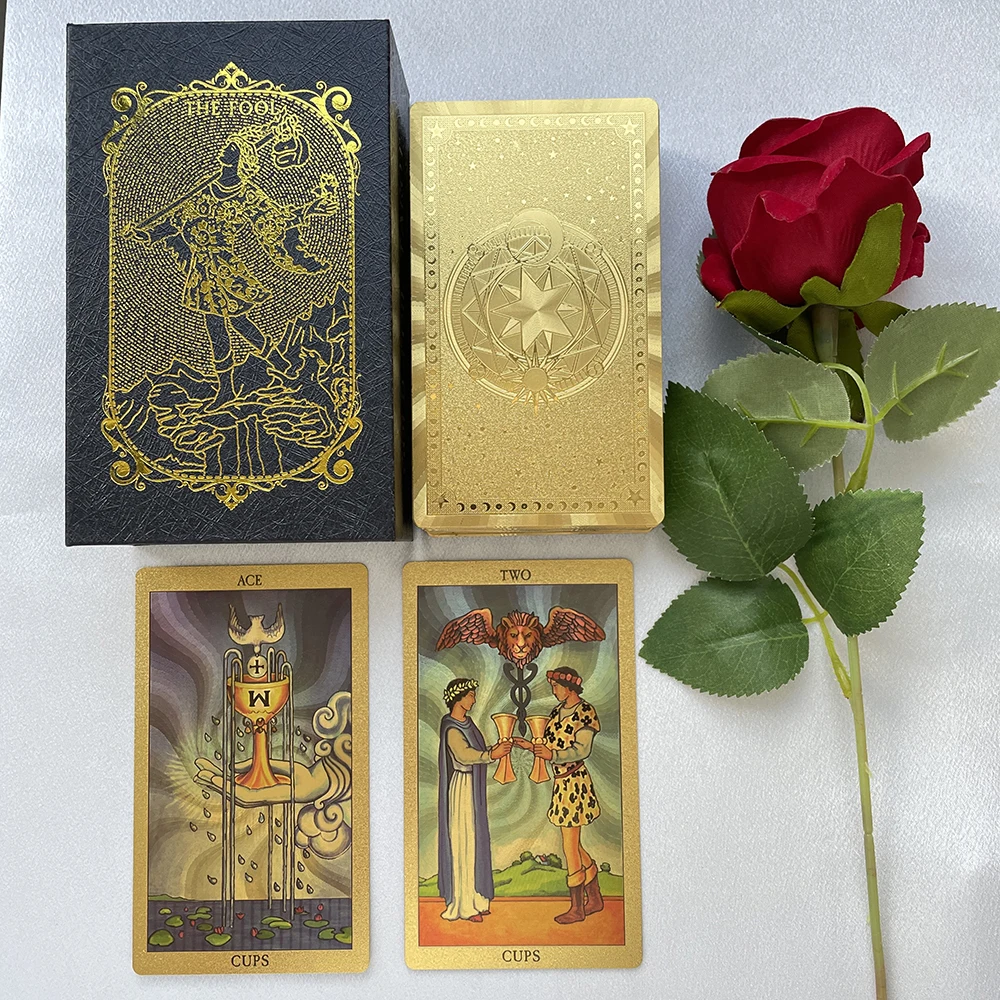 12x7cm Golden Tarot Deck in Box - English Affirmation Sturdy Cards for Beginners with Paper Guide Book Cover Prophet - Beautiful Tarot Decks