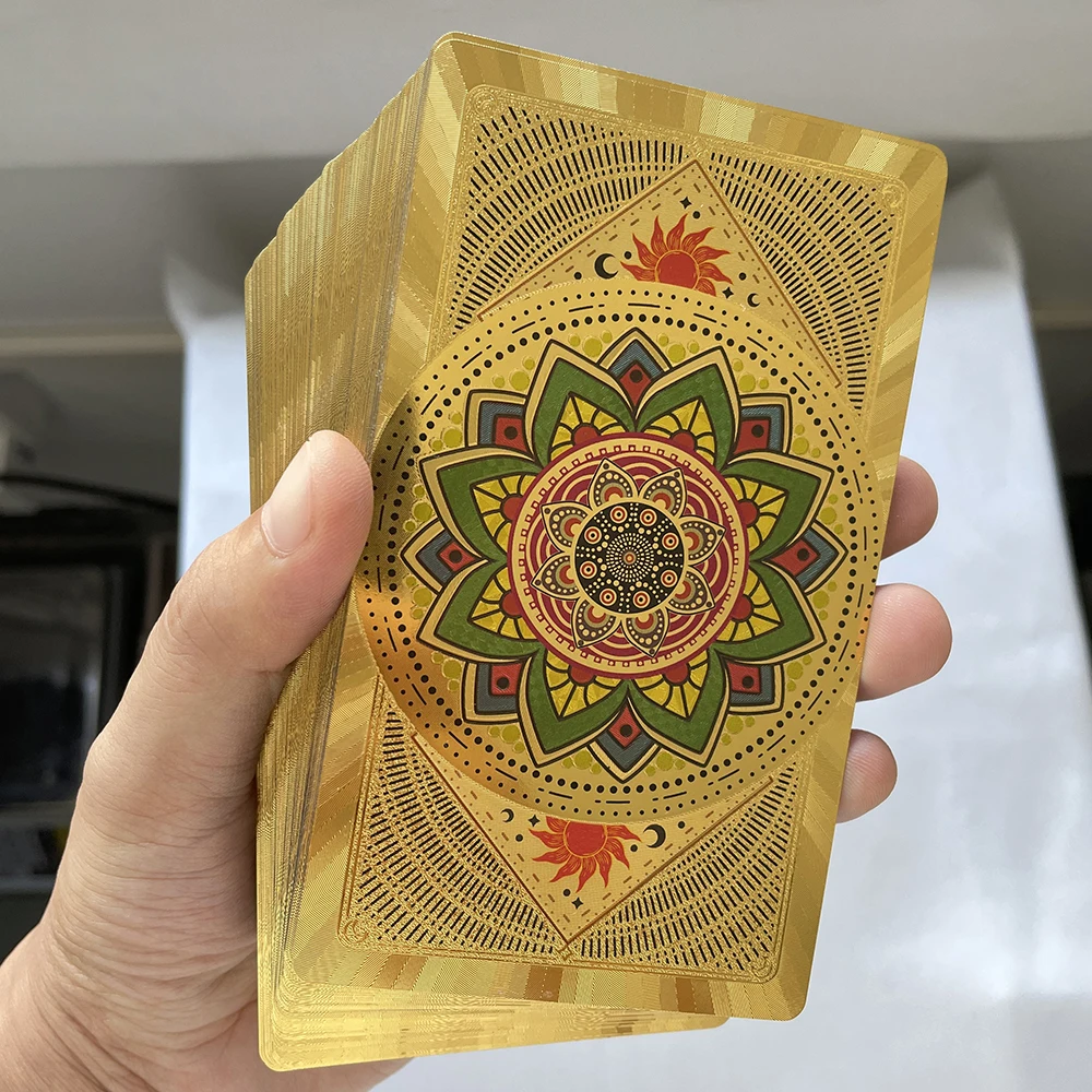 12x7cm Golden Tarot Deck in Box - English Affirmation Sturdy Cards for Beginners with Paper Guide Book Cover Prophet - Beautiful Tarot Decks